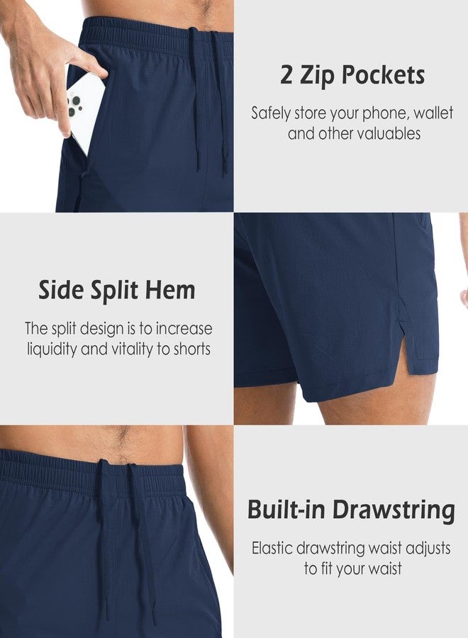 Aolesy Men's Gym Shorts 5 Inch Quick Dry Workout Running Shorts with Zipper Pockets Lightweight Sports Athletic Shorts for Men Navy Blue - Image 5